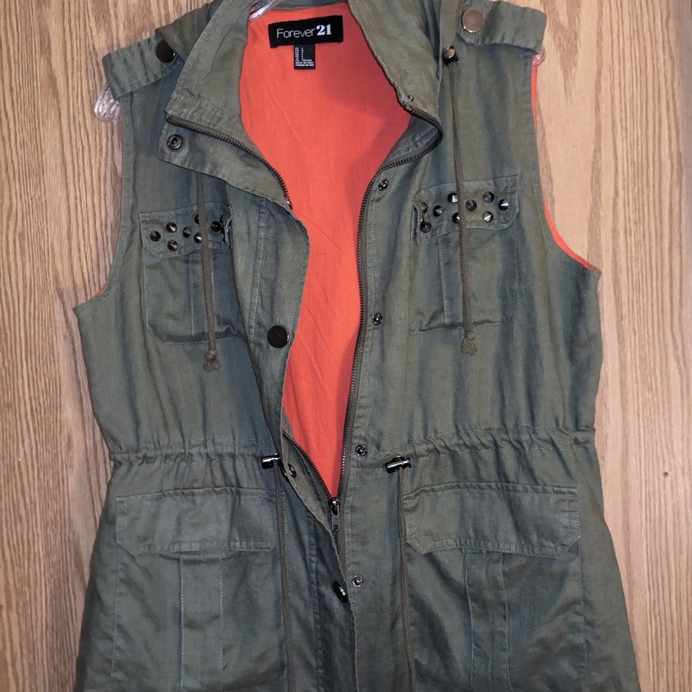 Forever 21 Studded Green Utility Vest